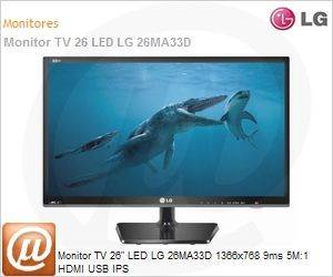 26MA33D - Monitor TV 26" LED LG 26MA33D 1366x768 9ms 5M:1 HDMI USB IPS