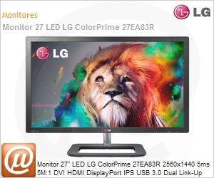 27EA83R - Monitor 27" LED LG ColorPrime 27EA83R 2560x1440 5ms 5M:1 DVI HDMI DisplayPort IPS USB 3.0 Dual Link-Up Ocean Black