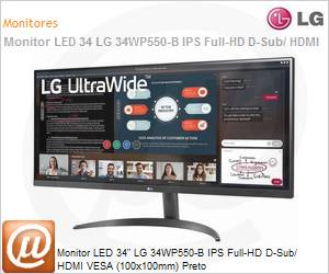 34WP550-B.AWZM - Monitor 34" LED LG 34WP550-B IPS Full HD D-Sub/ HDMI VESA (100x100mm) Preto