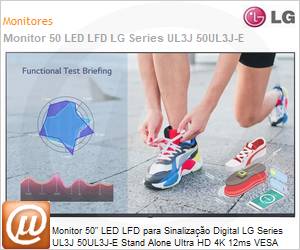 50UL3J-E.AWZM - Monitor 50" LED LFD Profissional Digital Signage LG Series UL3J 50UL3J-E Stand Alone Ultra HD 4K 12ms HDMI [x3] USB [x2] IR Rede Wi-Fi 16/7 webOS
