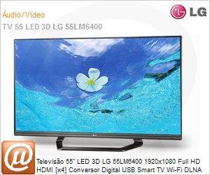 55LM6400 - Televiso 55" LED 3D LG 55LM6400 1920x1080 Full HD HDMI [x4] Conversor Digital USB Smart TV Wi-Fi DLNA 480Hz culos 3D [x4] Dual Play