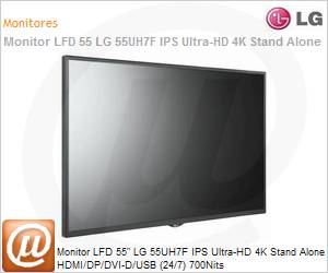 55UH7F-B.AWZ - Monitor 55" LED LFD Profissional Digital Signage LG 55UH7F-B IPS Ultra HD 4K Stand Alone HDMI/DP/DVI-D/USB 24/7 700Nits
