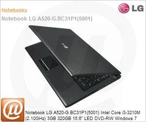 A520-G.BC31P1 - Notebook LG A520-G.BC31P1(5001) Intel Core i3-3210M (2.10GHz) 3GB 320GB 15.6" LED DVD-RW Windows 7 Home Basic 64 Wi-Fi N Bluetooth 3.0 WebCam HDMI FingerPrint