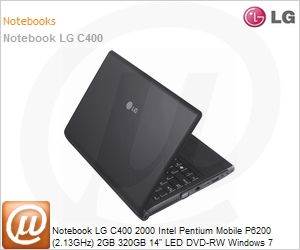 C400-G.BG21P1 - Notebook LG C400 2000 Intel Pentium Mobile P6200 (2.13GHz) 2GB 320GB 14" LED DVD-RW Windows 7 Starter Wi-Fi Bluetooth WebCam