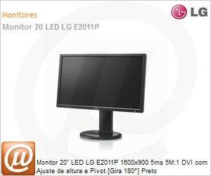 E2011P - Monitor 20" LED LG E2011P 1600x900 5ms 5M:1 DVI com Ajuste de altura e Pivot [Gira 180] Preto