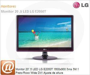 E2050T - Monitor 20".5 LED LG E2050T 1600x900 5ms 5M:1 Preto/Roxo Wide DVI Ajuste de altura