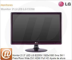 E2250 - Monitor 21,5" LED LG E2250V 1920x1080 5ms 5M:1 Preto/Roxo Wide DVI HDMI Full HD Ajuste de altura