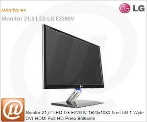 E2260V - Monitor 21,5" LED LG E2260V 1920x1080 5ms 5M:1 Wide DVI HDMI Full HD Preto Brilhante
