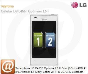 LGE455F.ABRAWH - Smartphone LG E455F Optimus L5 II Dual (1GHz) 4GB 4" IPS Android 4.1 (Jelly Bean) Wi-Fi N 3G GPS Bluetooth 5MP Dual Chip Branco