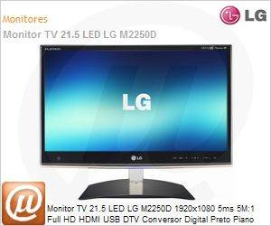 M2250D - Monitor TV 21.5 LED LG M2250D 1920x1080 5ms 5M:1 Full HD HDMI USB DTV Conversor Digital Preto Piano
