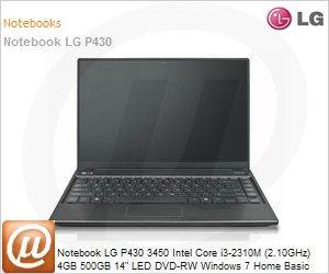P430-G.BC45P1 - Notebook LG P430 3450 Intel Core i3-2310M (2.10GHz) 4GB 500GB 14" LED DVD-RW Windows 7 Home Basic Wi-Fi N Bluetooth WebCam HDMI Preto