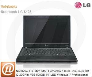 S425-C.BN35P1 - Notebook LG S425 3458 Corporativo Intel Core i3-2330M (2.20GHz) 4GB 500GB 14" LED Windows 7 Professional 64 Wi-Fi N Bluetooth WebCam HDMI DLNA Preto Texturizado