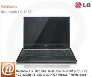S425-G.BC31P1 - Notebook LG S425 3430 Intel Core i3-2330M (2.20GHz) 4GB 320GB 14" LED DVD-RW Windows 7 Home Basic Wi-Fi N Bluetooth WebCam HDMI Preto