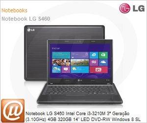 S460-G.BG31P1 - Notebook LG S460 Intel Core i3-3210M 3 Gerao (3.10GHz) 4GB 320GB 14" LED DVD-RW Windows 8 SL Wi-Fi N Bluetooth 4.0 WebCam HDMI USB 3.0