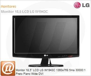 W1943C - Monitor 18,5" LCD LG W1943C 1360x768 5ms 30000:1 Preto Piano Wide DVI