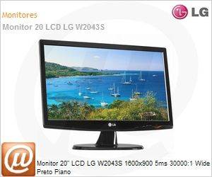 W2043S - Monitor 20" LCD LG W2043S 1600x900 5ms 30000:1 Wide Preto Piano