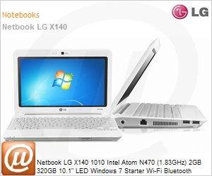 X140-A.BG13P1 - Netbook LG X140 1010 Intel Atom N470 (1.83GHz) 2GB 320GB 10.1" LED Windows 7 Starter Wi-Fi Bluetooth WebCam Branco