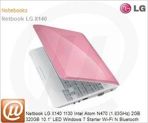 X140-G.BG16P1 - Netbook LG X140 1130 Intel Atom N470 (1.83GHz) 2GB 320GB 10.1" LED Windows 7 Starter Wi-Fi N Bluetooth WebCam 3G Branco/Rosa