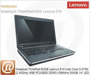 057938P - Notebook ThinkPad EDGE Lenovo E14 Intel Core i3-370M (2.40GHz) 4GB PC3-8500 DDR3-1066MHz 500GB 14" LED DVD-RW Windows 7 Professional 64 Wi-Fi N Bluetooth WebCam