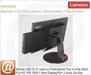 10R1PBR1BR - Monitor 21,5" LED Lenovo ThinkVision Tiny-in-One Gen3 Full HD IPS 1000:1 6ms DisplayPort 3 Anos On-Site