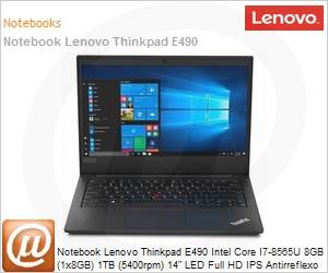 20N9A01FBR - Notebook Lenovo ThinkPad E490 Intel Core I7-8565U 8GB (1x8GB) 1TB (5400rpm) 14" LED Full HD IPS Antirreflexo Windows 10 Professional 64 bits - AMD Radeon RX 550X Graphics 2GB