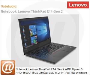 20T70028BO - Notebook Lenovo ThinkPad E14 Gen2 AMD Ryzen 5 Pro 4500U 16GB 256GB SSD M.2 14" Full HD Windows 10 Pro 64 Bits HDMI Wi-Fi Bluetooth FingerPrint 1 Ano