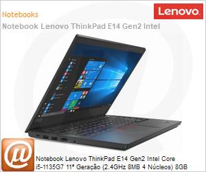 20TB002HBO - Notebook Lenovo ThinkPad E14 Gen2 Intel Core i5-1135G7 11 Gerao (2.4GHz 8MB 4 Ncleos) 8GB DDR4 256GB SSD NVMe PCIe 3.0 14" Full HD Windows 11 Pro Wi-Fi 6 Bluetooth 5.2