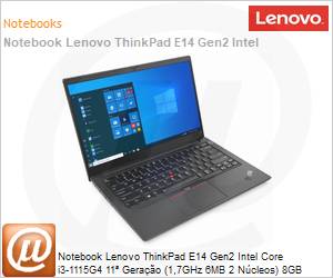 20TBS58L00 - Notebook Lenovo ThinkPad E14 Gen2 Intel Core i3-1115G4 11 Gerao (1,7GHz 6MB 2 Ncleos) 8GB DDR4 512GB SSD NVMe PCIe 3.0 14" Full HD Windows 11 Pro Wi-Fi 6 Bluetooth 5.2