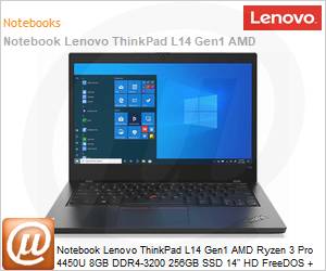 20U6S4KS00 - Notebook Lenovo ThinkPad L14 Gen1 AMD Ryzen 3 Pro 4450U 8GB DDR4-3200 256GB SSD 14" HD FreeDOS + Mouse Sem Fio 1 Ano Premier Suport