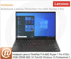 20UE001JBO - Notebook Lenovo ThinkPad T14 AMD Ryzen 7 Pro 4750U 16GB 256GB SSD 14" Full HD Windows 10 Pro 3 Anos On-Site