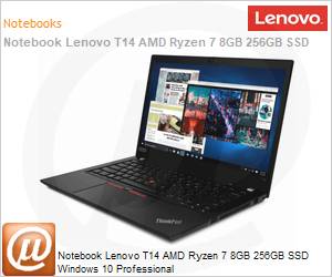 20UE001NBO - Notebook Lenovo ThinkPad T14 AMD Ryzen 7 8GB 256GB SSD Windows 10 Pro