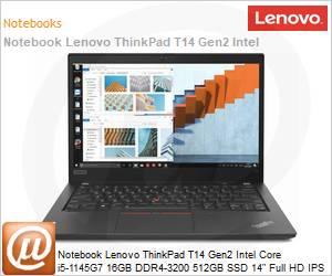 20W100E6BO - Notebook Lenovo ThinkPad T14 Gen2 Intel Core i5-1145G7 11ª Geração (4,4GHz 8MB 4 Núcleos) 16GB DDR4-3200 512GB SSD 14" Full HD IPS Windows 11 Pro VPro 1 Ano OnSite