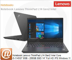 20X20060BO - Notebook Lenovo ThinkPad L14 Gen2 Intel Core i5-1145G7 11 Gerao (4,4GHz 8MB 4 Ncleos) 8GB - 256GB SSD 14" Full HD IPS Windows 11 Pro DG