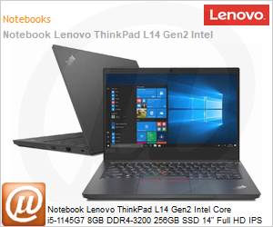 20X2006BBO - Notebook Lenovo ThinkPad L14 Gen2 Intel Core i5-1145G7 11 Gerao (4,4GHz 8MB 4 Ncleos) 8GB DDR4-3200 256GB SSD 14" Full HD IPS Windows 11 Pro VPro 1 Ano OnSite