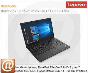 20YD000UBO - Notebook Lenovo ThinkPad E14 Gen3 AMD Ryzen 7 5700U 8GB DDR4-3200 256GB SSD 14" Full HD Windows 11 Pro 1 Ano OnSite
