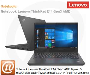 20YD0019BO - Notebook Lenovo ThinkPad E14 Gen3 AMD Ryzen 5 5500U 8GB DDR4-3200 256GB SSD 14" Full HD Windows 11 Pro 1 Ano Premier Suport