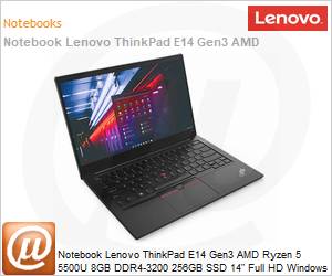 20YD001CBO - Notebook Lenovo ThinkPad E14 Gen3 AMD Ryzen 5 5500U 8GB DDR4-3200 256GB SSD 14" Full HD Windows 11 Pro 1 Ano OnSite