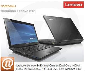 37722BP - Notebook Lenovo B490 Intel Celeron Dual-Core 1000M (1.80GHz) 2GB 500GB 14" LED DVD-RW Windows 8 SL 64 Wi-Fi N Bluetooth 4.0 WebCam HDMI USB 3.0