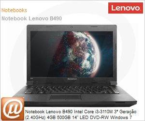 37722SP - Notebook Lenovo B490 Intel Core i3-3110M 3 Gerao (2.40GHz) 4GB 500GB 14" LED DVD-RW Windows 7 Professional 64 Wi-Fi N Bluetooth 4.0 WebCam HDMI USB 3.0