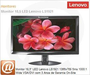 4425HC1 - Monitor 18,5" LED Lenovo LS1921 1366x768 5ms 1000:1 Wide VGA/DVI com 3 Anos de Garantia On-Site
