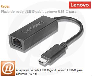 4X90S91831 - Adaptador de rede USB Gigabit Lenovo USB-C para Ethernet (RJ-45)