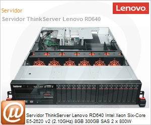 70B1000GBN - Servidor ThinkServer Lenovo RD640 Intel Xeon Six-Core E5-2620 v2 (2.10GHz) 8GB 300GB SAS 2 x 800W DVD-RW 2U