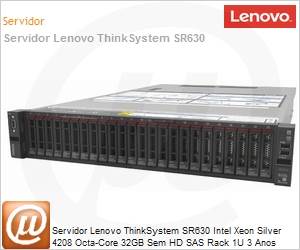 7X02A0F5BR - Servidor Lenovo ThinkSystem SR630 ISG Intel Xeon Silver 4208 Octa-Core 32GB Sem HD SAS Rack 1U 3 Anos