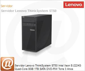 7Y481002BR - Servidor Lenovo ThinkSystem ST50 ISG Intel Xeon E-2224G Quad-Core 8GB 1TB SATA DVD-RW Torre 3 Anos