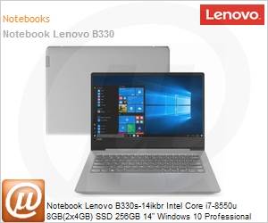 81JU0002BR - Notebook Lenovo B330s-14ikbr Intel Core i7-8550u 8GB(2x4GB) SSD 256GB 14" Windows 10 Professional Prata