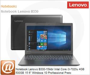 81M10000BR - Notebook Lenovo B330-15ikbr Intel Core i3-7020u 4GB 500GB 15 6" Windows 10 Professional Preto