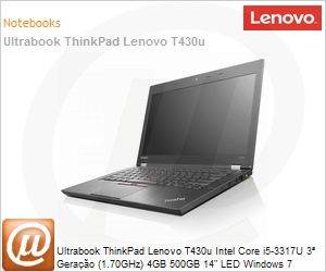 86143TP - Ultrabook ThinkPad Lenovo T430u Intel Core i5-3317U 3 Gerao (1.70GHz) 4GB 500GB 14" LED Windows 7 Professional 64 Wi-Fi N Bluetooth WebCam HDMI USB 3.0