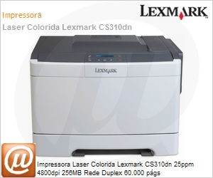 28C0050 - Impressora Laser Colorida Lexmark CS310dn 25ppm 4800dpi 256MB Rede Duplex 60.000 pgs