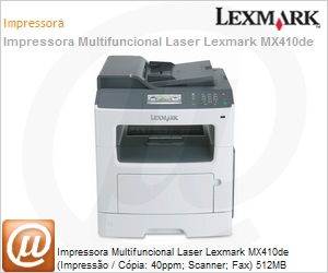 35S5701 - Impressora Multifuncional Laser Lexmark MX410de (Impresso / Cpia: 40ppm; Scanner; Fax) 512MB 1200x1200dpi Rede Duplex 80.000 pgs (Substitui X364dn)