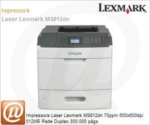 40G0310 - Impressora Laser Lexmark MS812dn 70ppm 600x600dpi 512MB Rede Duplex 300.000 pgs